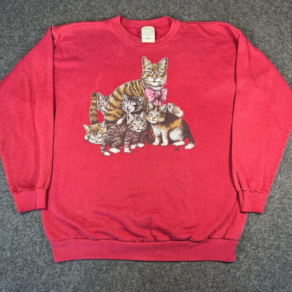 Vintage Cotton Grove Cat Family Graphic Crewneck Sweatshirt XL Made in USA